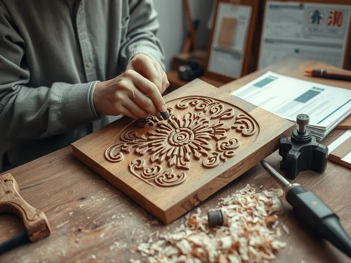 潮州木雕传承人正在雕刻作品